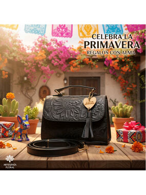 Black Sunflower Embossed Tooled Artisan Leather Crossbody Handbag Purse